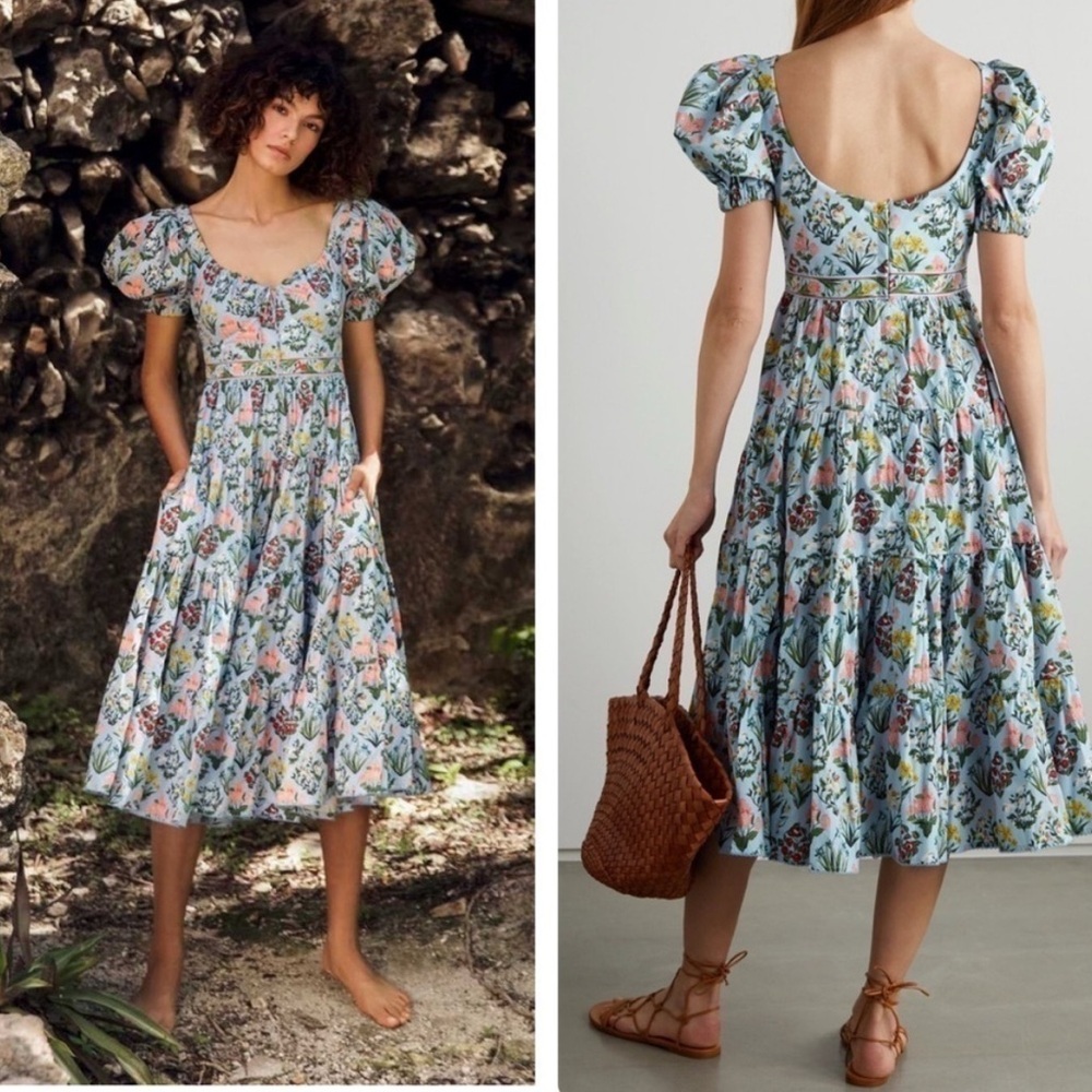 NWOT Agua Bendita Palmera Magdalena Day Midi Dress Floral Dia small reg $1195 - Picture 1 of 9